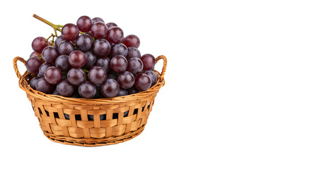 Fresh Red Grapes Overflowing from a Wicker Basket on a Striped Background