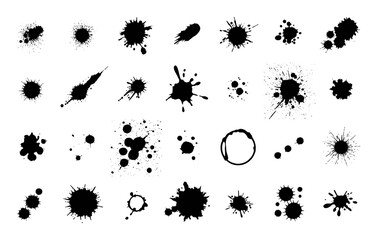 Collection of Black Ink Splatter and Paint Blob Graphics