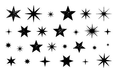 A Collection of Hand-Drawn Black Stars on a White Background