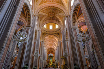 Morelia, Mexico - February 17, 2025: The Metropolitan Cathedral of Morelia, Michoacan, Mexico.