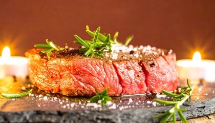 Grilled steak with rosemary and salt