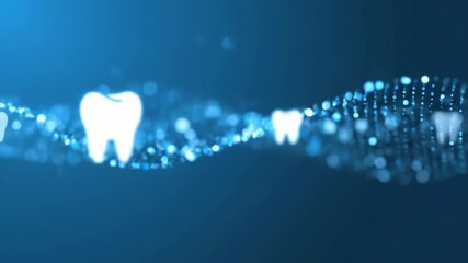 Digital Dental Health Technology Abstract Background with Glowing Teeth Icons - Powered by Adobe