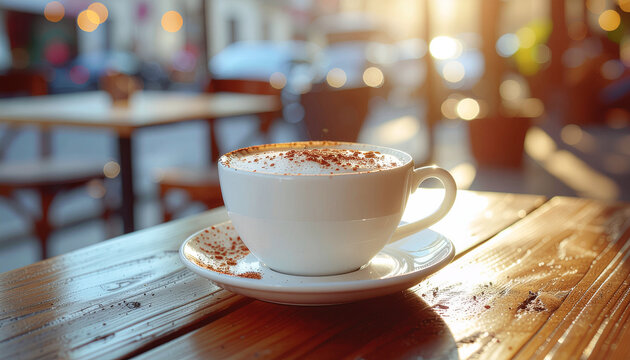 Cappuccino topped with frothy milk and cinnamon powder - Powered by Adobe