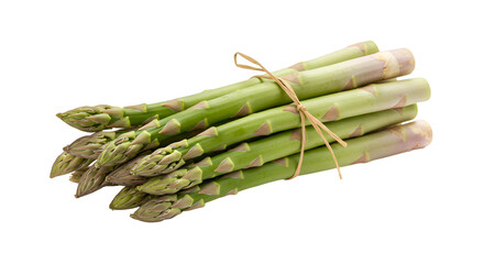 Fresh Green Asparagus Bundle Tied with String on Striped Background