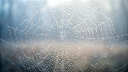 Intricate Spider Web Covered in Dew Drops in Soft Light glowing pattern Halloween