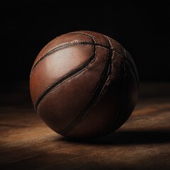 Close-up of a vintage brown leather basketball.