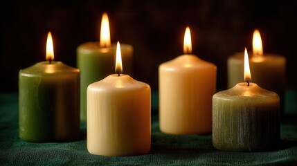 Burning candles on plain background 