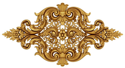 Ornate golden baroque scrollwork emblem on black background