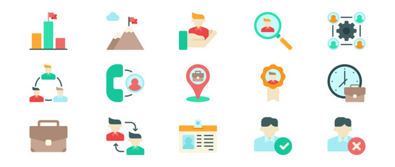 Icons Collection Representing Strategy Analysis Collaboration and Statistics Communication in Flat Design. Business Achievements Icon Set