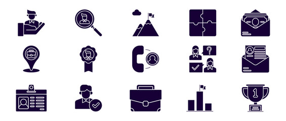Icons Collection Representing Business Success Achievement Communication and Planning In Black Dark Color Palette