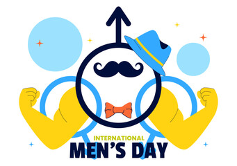 International Men's Day Vector Illustration on November 19 Featuring Men's Accessories such as Ties, Mustaches and Male Symbols in a Flat Background