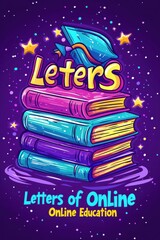 Colorful illustration of books and graduation hat for online education