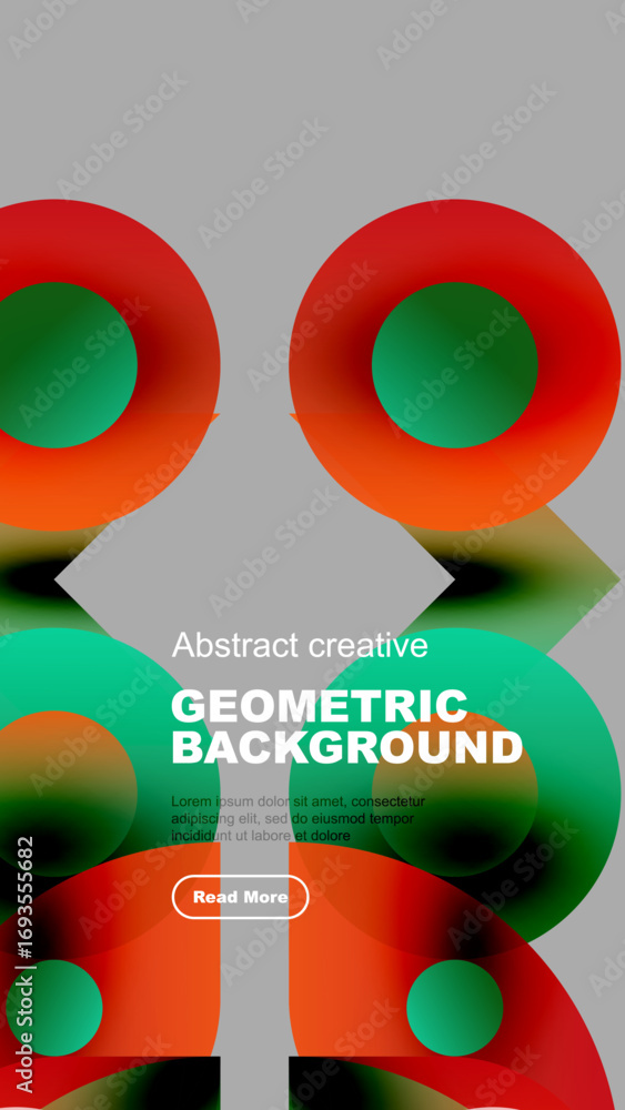 Aufkleber abstract geometric design features vibrant overlapping circles. red, green hues create dynamic visua