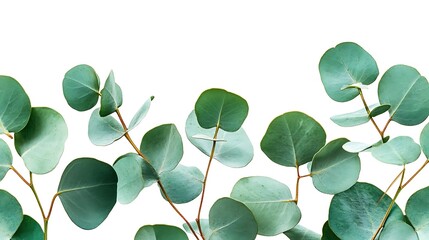 Obraz premium Eucalyptus Branches with Round Leaves on White Background, Botanical Fresh Foliage