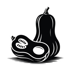 Black and white illustration of butternut squash