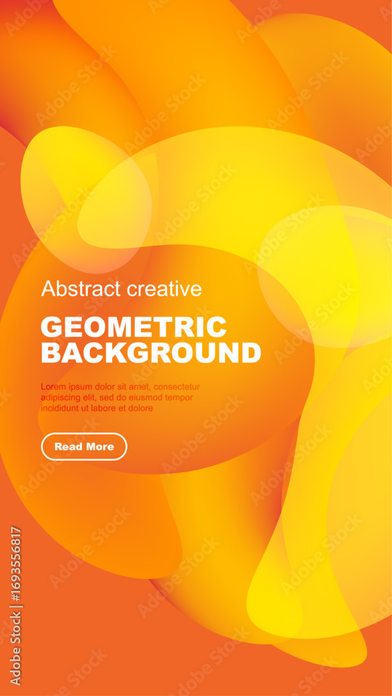 Aufkleber dynamic yellow shapes overlap black background. modern design features text, button for more informa