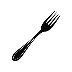 Simple black silhouette of a silverware fork on white background