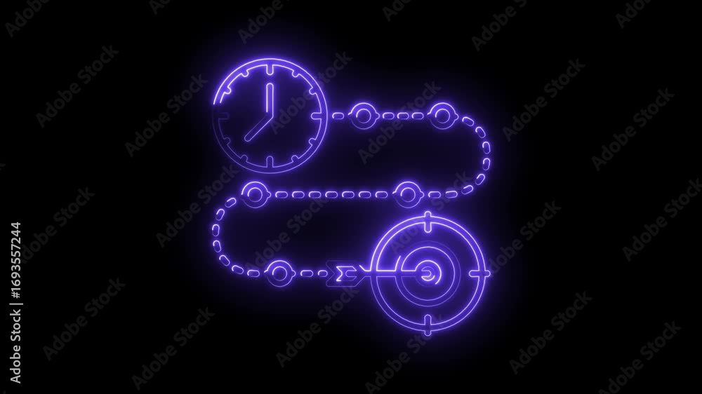 Poster timeline to target with progress points neon glow visual abstract concept