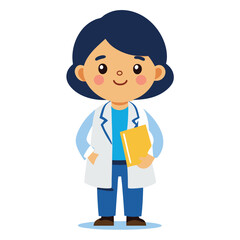 Cartoon female doctor with a book is smiling