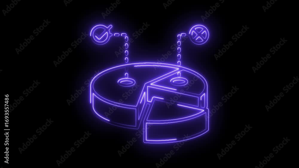 Aufkleber glowing pie chart with checkmark and cross symbols on dark background video