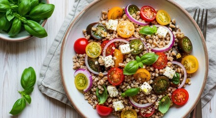 Fresh Summer Buckwheat Salad with Cherry Tomatoes Feta and Basil