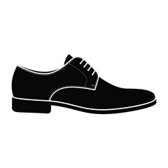 Black leather dress shoe with white laces silhouette on white background