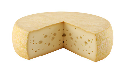 Large Round Cheese Wheel with a Slice Removed, Revealing Holes