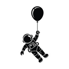 Astronaut floating in space holding a black balloon