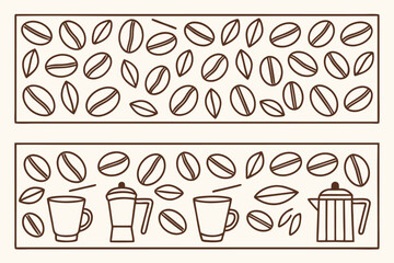 Coffee Beans and Brewing Utensils Outline Design drawing
