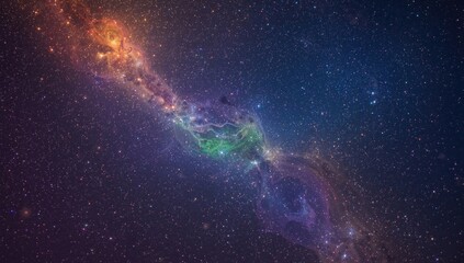 Fototapeta premium Vast celestial scene showcasing vibrant nebula with vivid colors and countless stars scattered across dark space