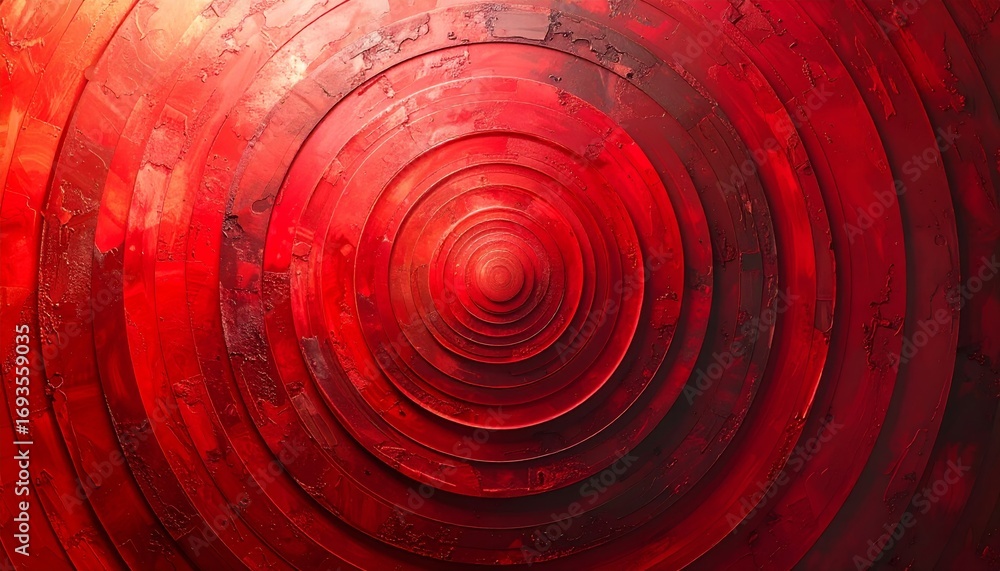 Poster vortex of light red wooden texture with psychedelic swirling concentric circles and a vibrant red ba