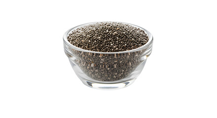 Nutritious Chia Seeds in a Clear Glass Bowl on a Dark Background
