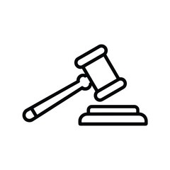 Simple outline icon of a judge s gavel and sounding block