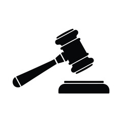 Black silhouette of a judge s gavel and sounding block