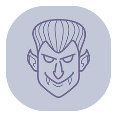 Playful Halloween icon of smiling vampire character with prominent fangs and stylish hair. Perfect for festival celebrations or themed parties during Halloween season