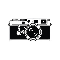 Vintage rangefinder camera illustration black and white
