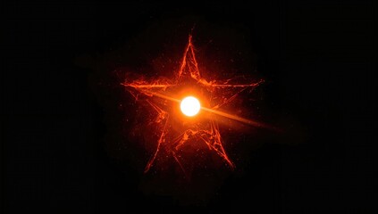 Glowing red star surrounded by radiating light on a dark background, creating a dramatic atmosphere