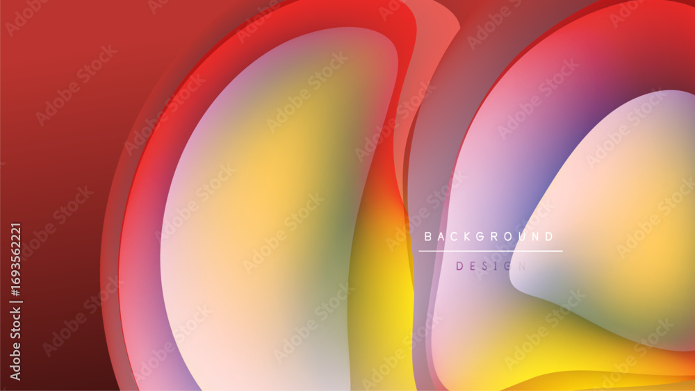 Poster Abstract colorful layers overlap black background. Smooth gradients create dynamic visual effect. Modern design element.