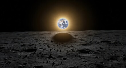 Luminous Earthrise Casting a Shadow Across the Cratered Moon