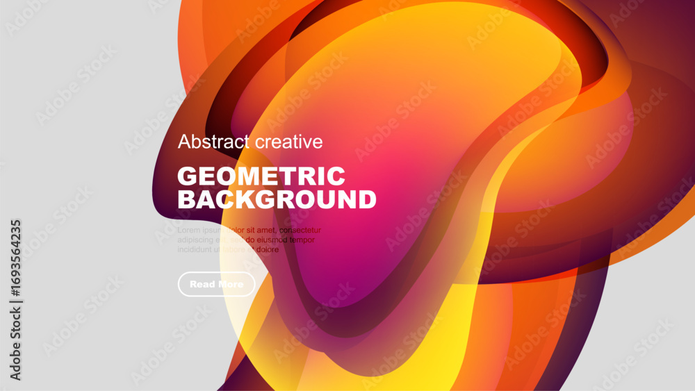 Poster Vibrant abstract shapes overlap black background. Gradient colors create dynamic visual effect. Text promotes further exploration.