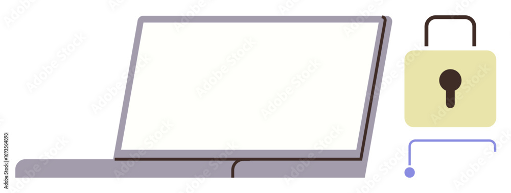 Poster open laptop alongside a padlock representing cybersecurity, privacy, and data encryption. ideal for 