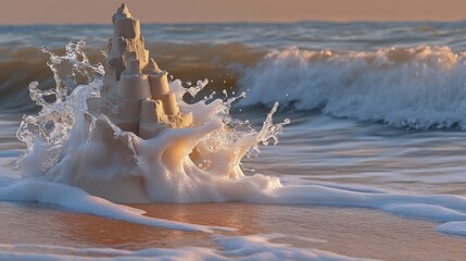 Sandcastle Collapsing A Dramatic Moment of Nature's Power at the Beach