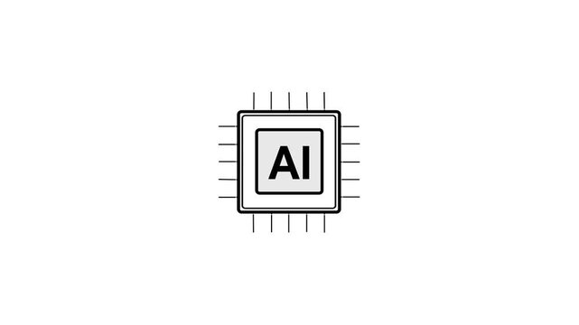 Black and White AI Icon Animation. Artificial Intelligence Motion Graphic in 4K