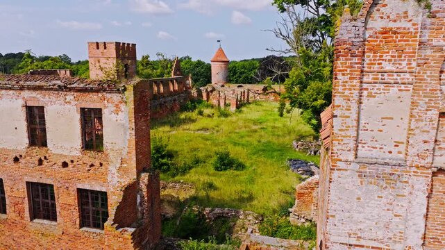 Cinematic aerial highlights Pomesanian Chapter Castle as center of medieval rule