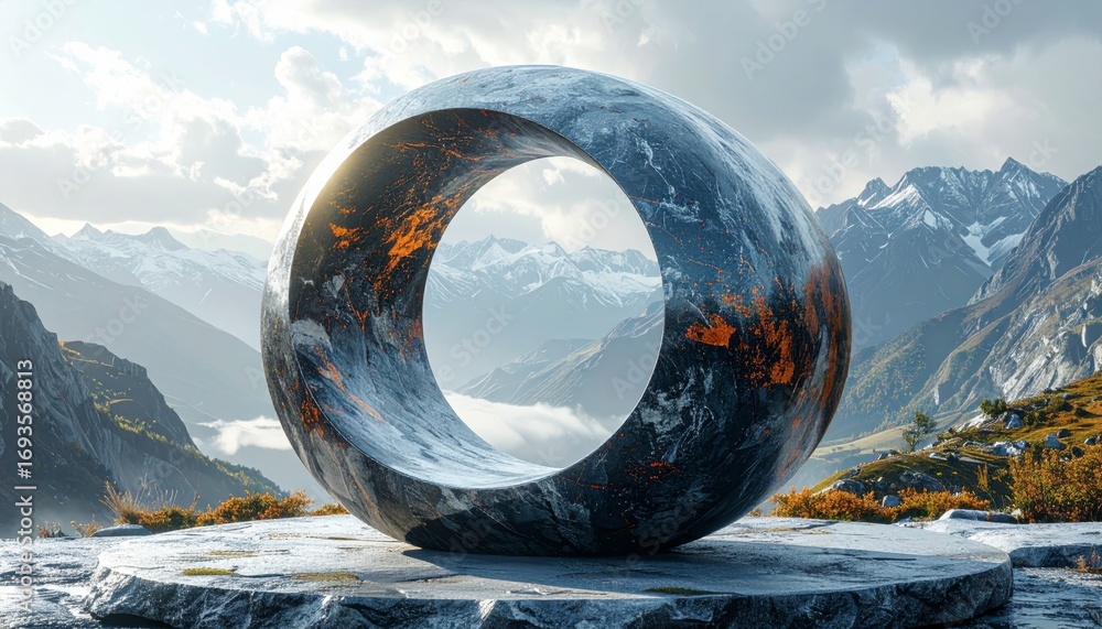 Aufkleber blue 3d globe with a view of snow-covered mountains in winter with clouds from space