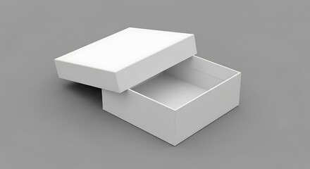 Fototapeta premium White Gift Box, Open, on Gray Background.