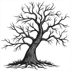 Black and White Illustration of a Bare Tree with Branches