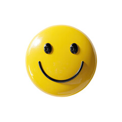 A bright yellow smiley face, glossy and round, with black details