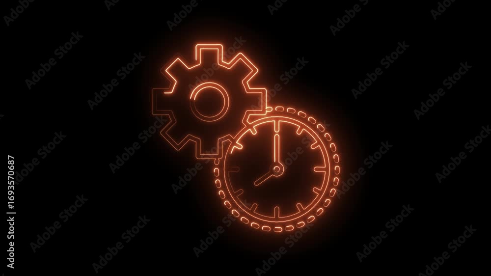 Poster glowing gear and clockwork time mechanism on black background animated graphic element