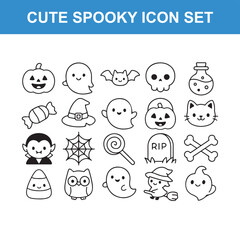 Obraz premium Cute Halloween Icon Set Featuring Ghosts, Pumpkins, Witches, and Festive Symbols